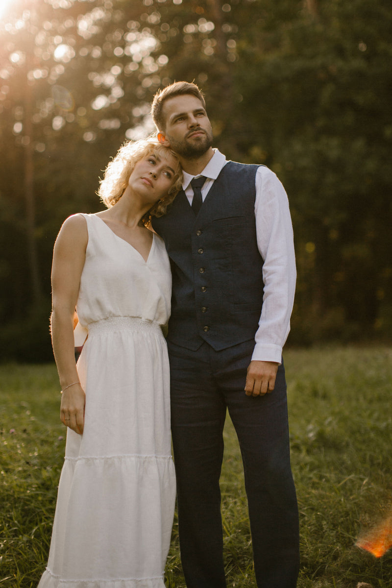 Linen Trousers, Shirt, Waistcoat And Tie Set (Set Of 4)