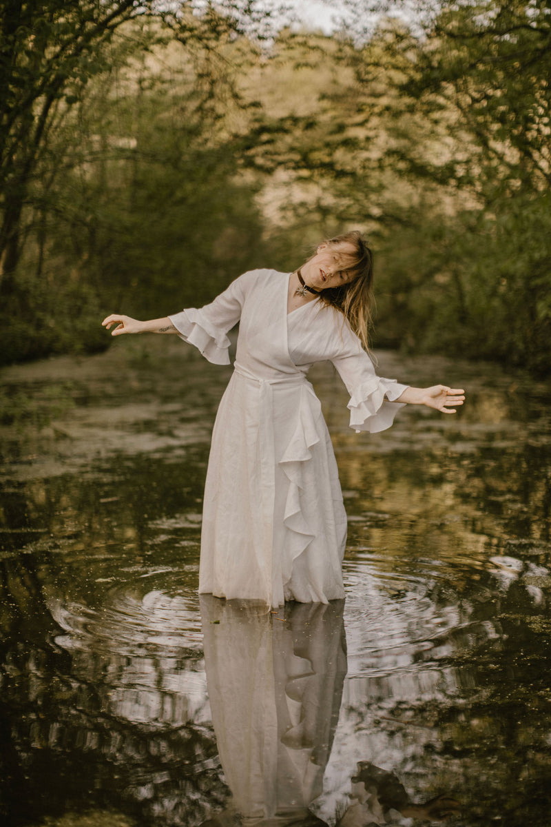 Wrap Around Linen Wedding Dress