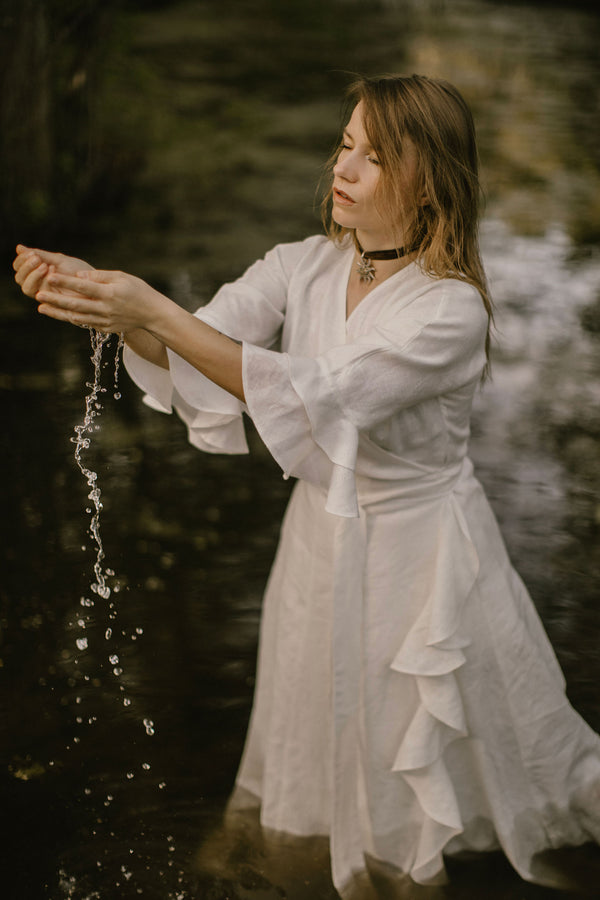 Wrap Around Linen Wedding Dress