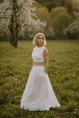 Linen Bridal Crop Top And Skirt Set.