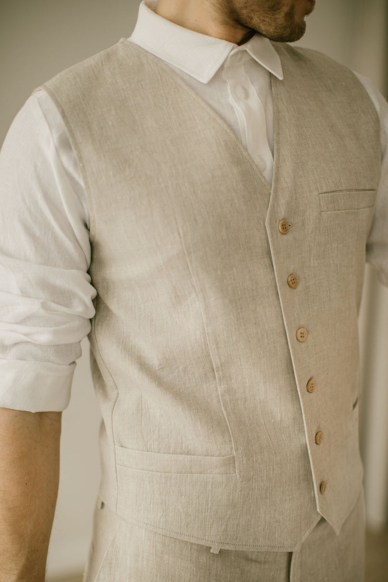 Linen Trousers, Shirt, Waistcoat Set (Set Of 3)