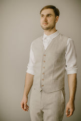 Linen Trousers, Shirt, Waistcoat Set (Set Of 3)