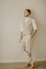 Linen Trousers, Shirt, Waistcoat Set (Set Of 3)