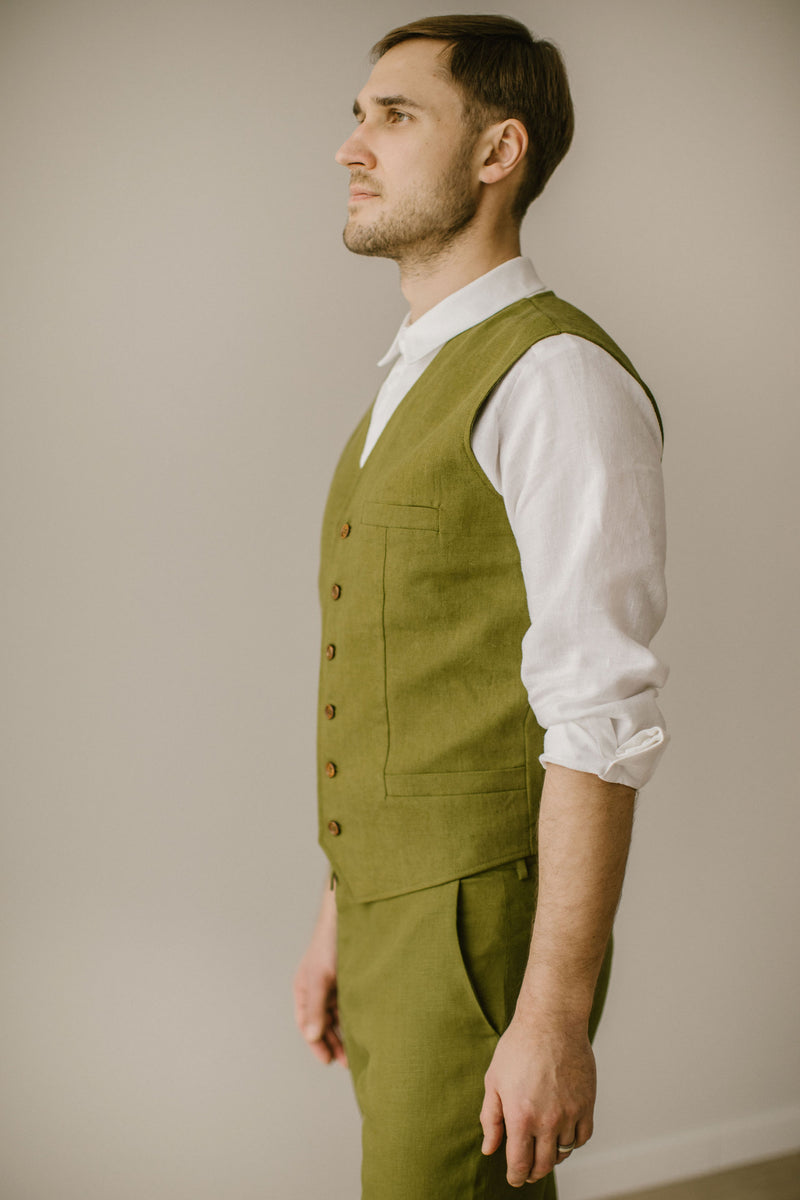 Linen Trousers Waistcoat Set (Set Of 2)