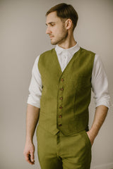 Linen Trousers Waistcoat Set (Set Of 2)