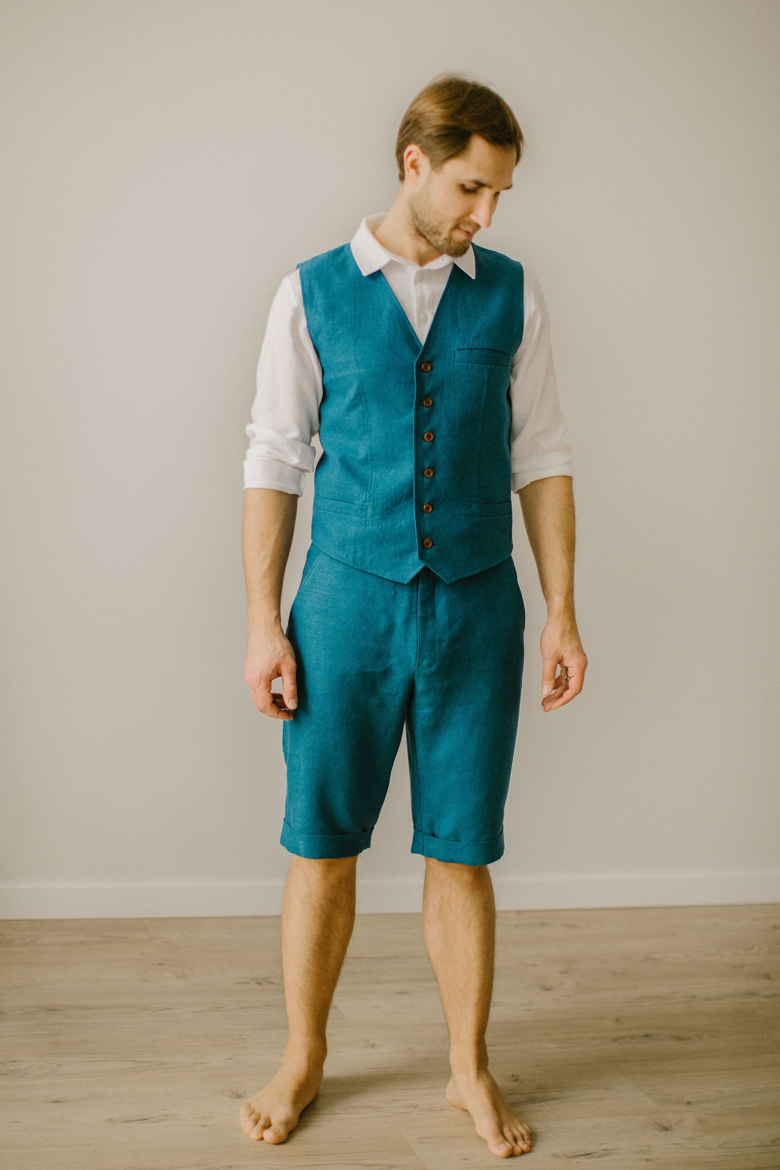 Mens linen shorts for wedding best sale