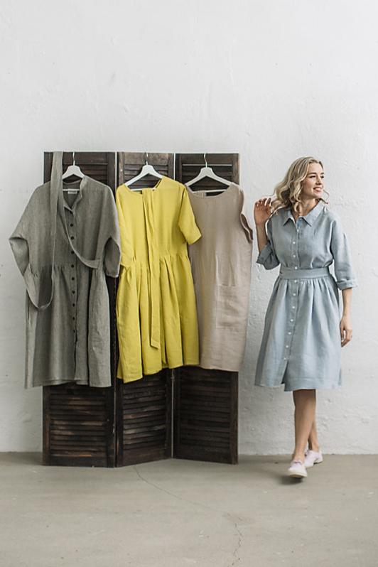 Loose linen shirt dress